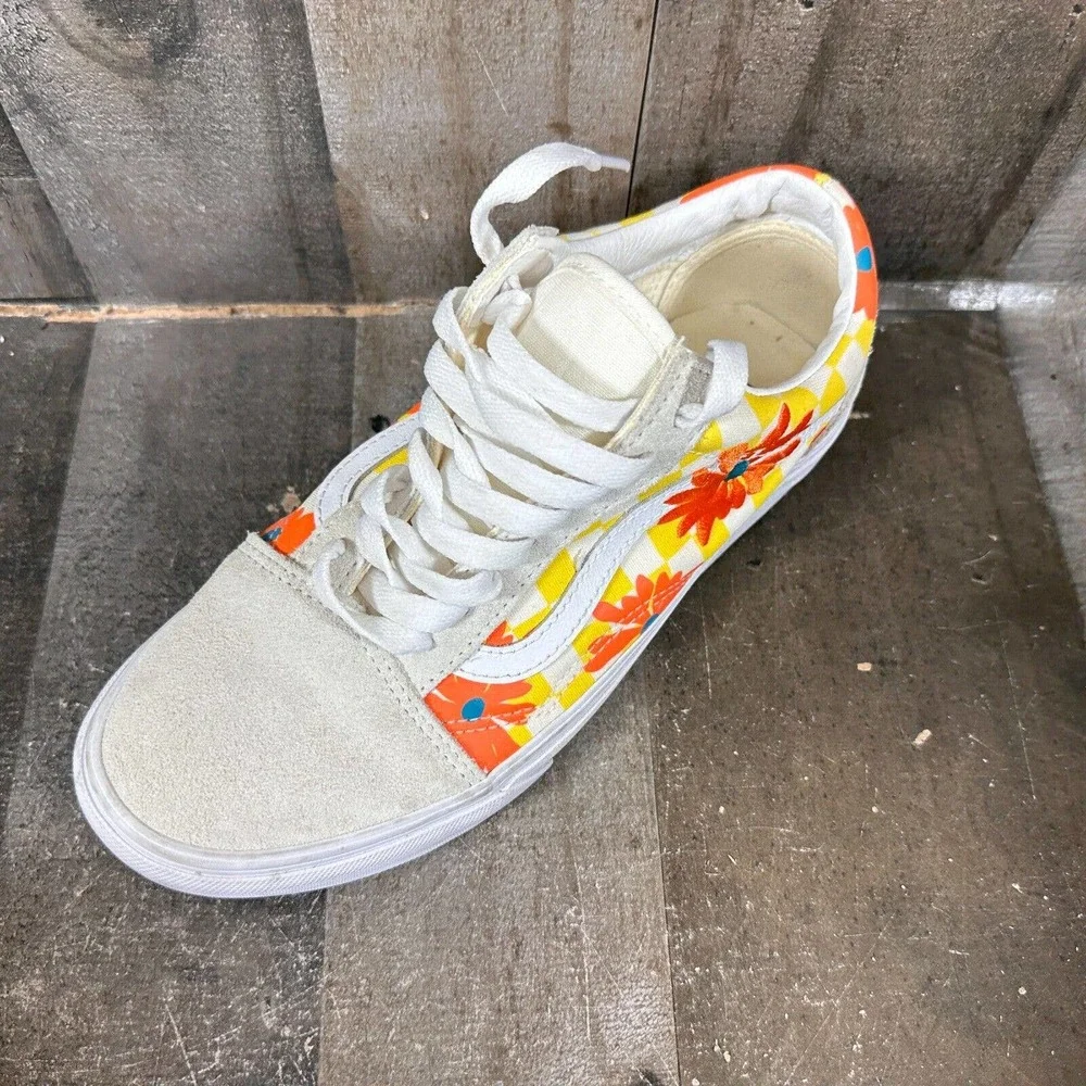 Vans Old Skool CHECKERBOARD FLORAL BLANC DE Womens 8.5,‎ Mens 7 Unisex